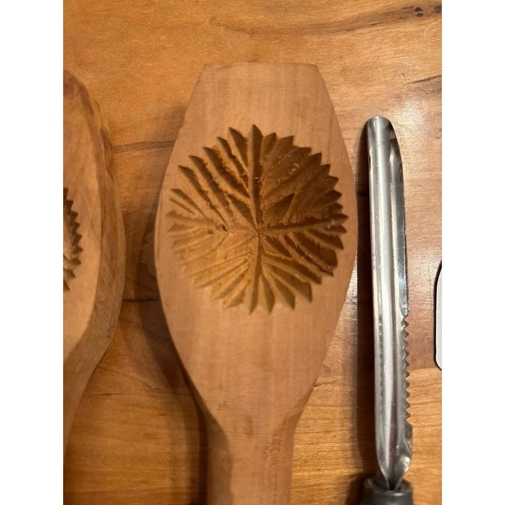 Vintage Hand Carved Wooden Ma'amoul Cookie and Butter Mold Set with Tools